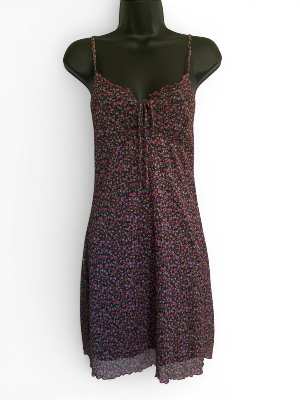 Vintage Y2K Ditsy Floral Grunge Spaghetti Strap Slip Dress Pink and Black SZ M